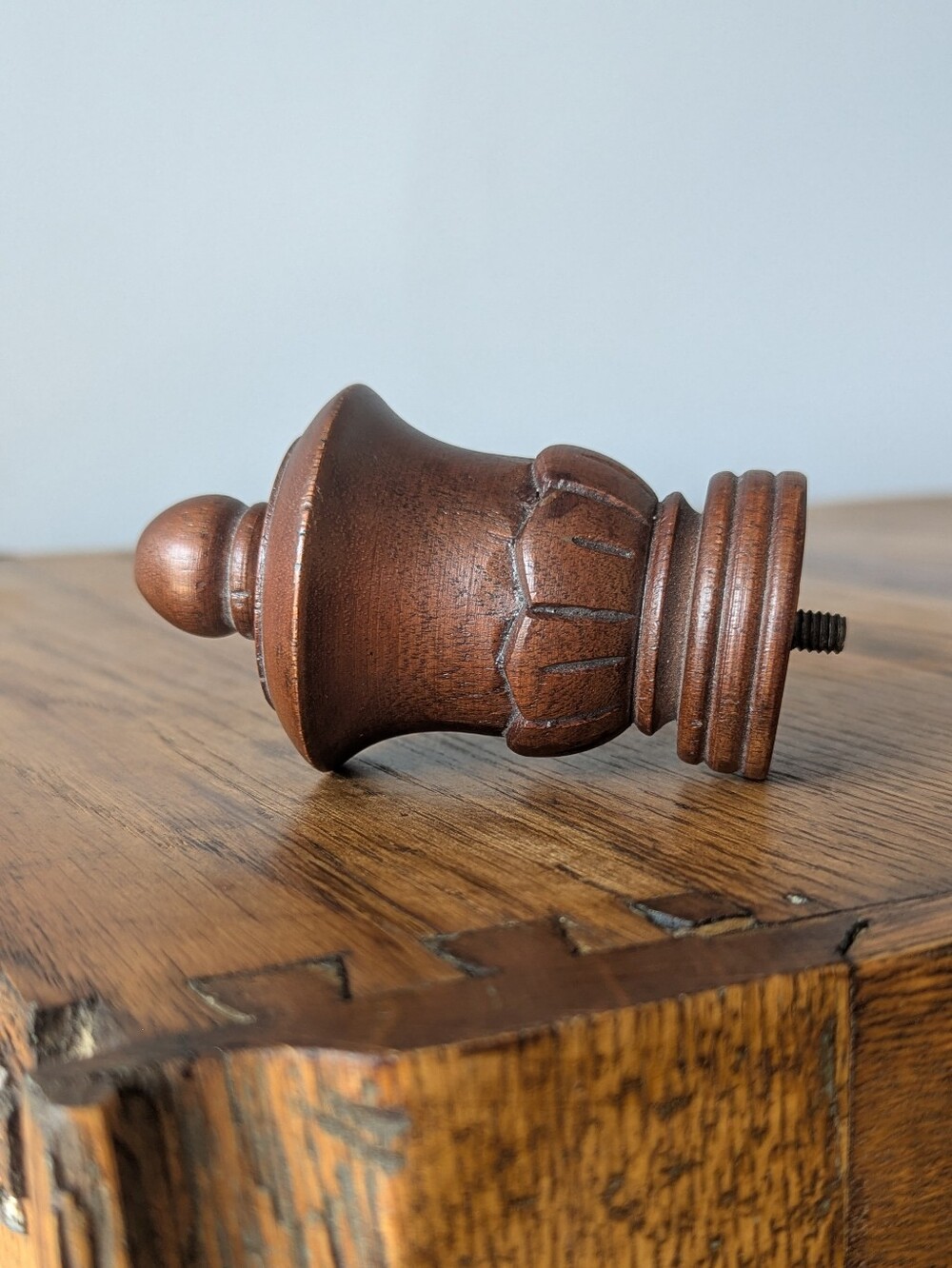 4 Vintage Wooden Drapery Curtain Rod Finials - Screw On